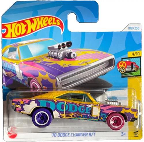 HOT WHEELS '70 DODGE CHARGER R/T PINK/YELLOW 153/250 HW ART CARS 4/1 1:64