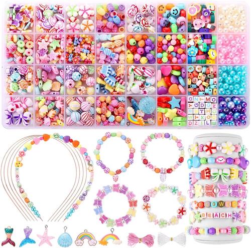Kralenset voor kinderen - Armbandjes zelf maken - Kleurrijke sieraden knutselen - Vriendschapsbandjes ontwerpen - 32 vakken opbergdoos - Inclusief haarbanden koord - Meerkleurig - 790+ kralen