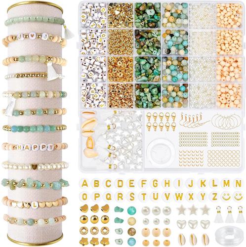 Natuursteen kralenset - Armbandjes zelf maken - Halskettingen sieraden knutselen - Letterkralen hars combineren - Inclusief creatieve accessoires - Ronde onregelmatige vormen - Kleurrijk - 1650 onderdelen