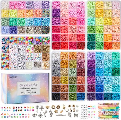Kleikralenset Armbandjes Maken - Heishi Kralen Assortiment - Diy Sieraden Tieners - Complete Knutselset Accessoires - 22000 Stuks Kleikralen - 120 Kleuren Regenboogpalet - Meerkleurig - 6mm