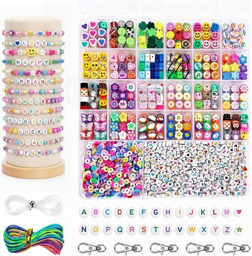 Kralenset voor kinderen - Polymeerkralen armbandjes maken - Letterkralen creatief knutselen - Sieraden ontwerpen thuis - Inclusief koord karabijnhaken - Opbergdoos houdt gesorteerd - Meerkleurig - 1.800 onderdelen