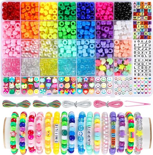 Pony kralen set - Armbandjes zelf maken - Letterkralen smileys combineren - Vriendschapsbandjes creatief knutselen - Inclusief elastiek pincet - Fruit dieren bloemen - 26 kleuren - 1042 onderdelen