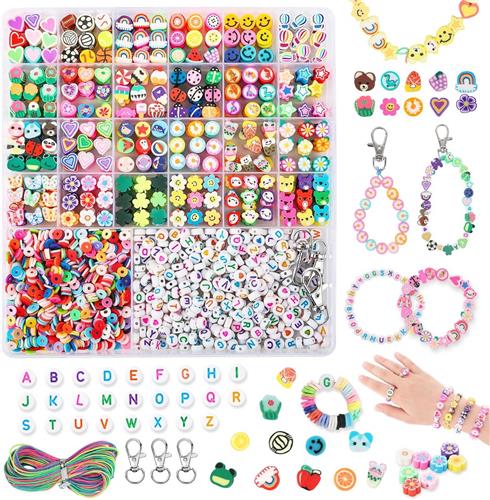 Kralenset voor kinderen - Armbandjes zelf maken - Polymeerklei sieraden knutselen - Letterkralen creatief combineren - Opbergdoos met vakken - Inclusief elastiek sluitingen - Meerkleurig - 1800 onderdelen