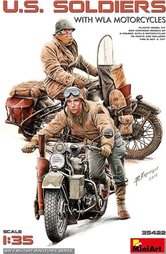 1:35 MiniArt 35422 Amerikaanse Soldaten met WLA-Motorfietsen Plastic Modelbouwpakket