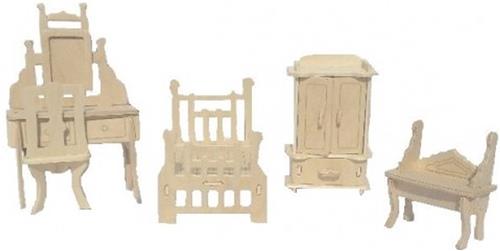 Bouwpakket Poppenhuismeubels Poppenhuisinrichting Slaapkamer- hout
