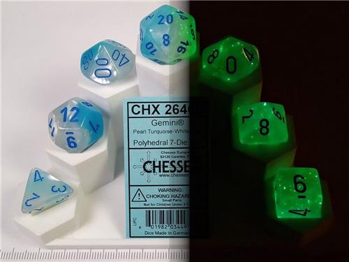 Chessex 7-Die set Gemini - Pearl Turquoise-White/Blue