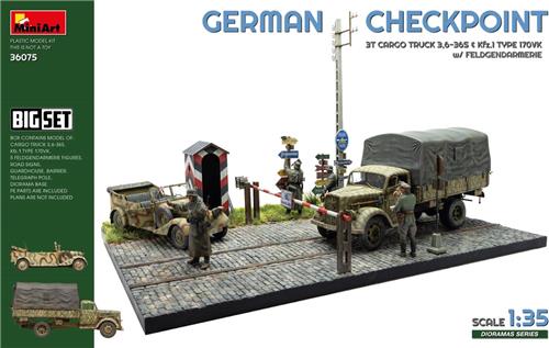 MiniArt Modelbouwpakket Militaire voertuigen - 36075 Duitse Controlepost met 3t Cargo Truck 3,6-36S - Kfz.1 Type 170VK WWII - 5 Figuren Plastic - 1:35 - Modelbouw