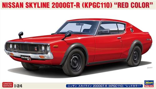 Hasegawa Modelbouwpakket Auto - 20818 Nissan Skyline 2000GT-R KPGC110 Red Color - Japanse Klassieke Auto Plastic - 1:24 - Modelbouw