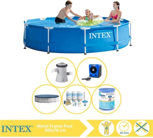 Intex Metal Frame Zwembad - Opzetzwembad - 305x76 cm - Inclusief Afdekzeil, Onderhoudspakket, Filter en Warmtepomp HS