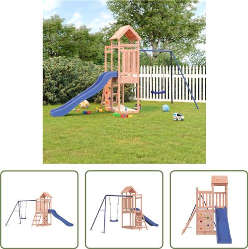 The Living Store Houten Speelhuis - Speeltoestel met Glijbaan - Schommelset - Ladder - Klimwand - Zandbak - 434x186x214 cm