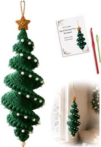 DIY Kerstboomset - Spiraalvormige haakdecoratieset - Set voor volwassenen - Inclusief garen, haaknaald en patroon - Gemakkelijk te maken - Perfect voor hobbyisten!