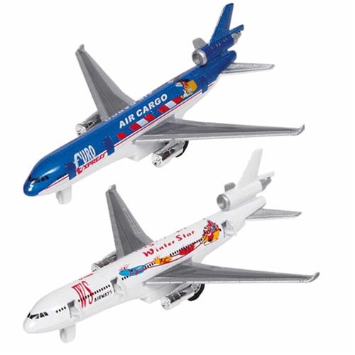 Goki Speelgoed Vliegtuigjes - 2x stuks - 19 cm - blauw en wit - kinderen - pull back motor