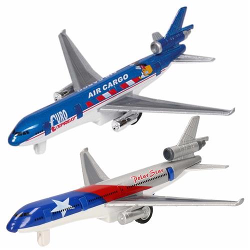 Goki Speelgoed Vliegtuigjes - 2x stuks - 19 cm - blauw en zilver - kinderen - pull back motor