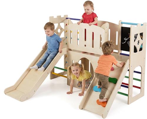 COSTWAY Kinderglijbaan, klimrek, 8-in-1 indoor speelplaats (kleur)