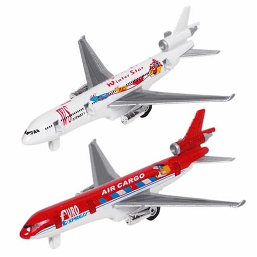 Goki Speelgoed Vliegtuigjes - 2x stuks - 19 cm - rood en wit - kinderen - pull back motor