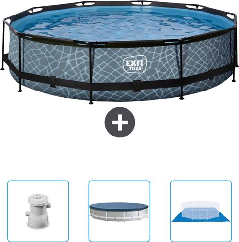 EXIT Rond Stone Frame Zwembad - 360 x 76 cm - Inclusief Pomp - Afdekzeil - Grondzeil - Nu extra voordelig