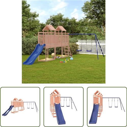 The Living Store Speeltoren met brug - 313 x 589 x 214 cm - Massief douglashout - Dubbele schommelset - Golf glijbaan - Blauw