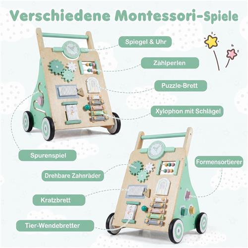 COSTWAY 2-in-1 loopwagen van hout, babywalker voor kinderen vanaf 1 jaar
