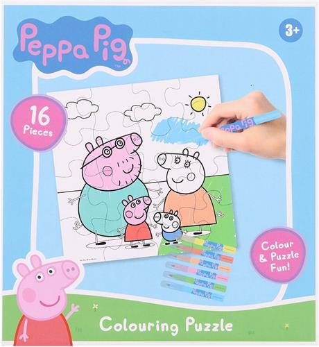 Puzzel om te Kleuren met 16 Elementen en Stiften