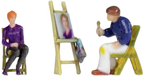 NOCH 10415 H0 Schilder met model en ezel figuren Geverfd, Zittend