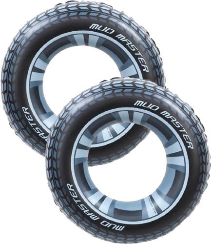 Bestway multipak van 2x stuks grote opblaasbare autoband zwembanden/zwemringen 91 cm - voor kinderen en volwassenen