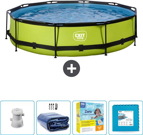 EXIT Rond Lime Frame Zwembad - 360 x 76 cm - Inclusief Pomp Solarzeil - Onderhoudspakket - Vloertegels - Nu extra voordelig