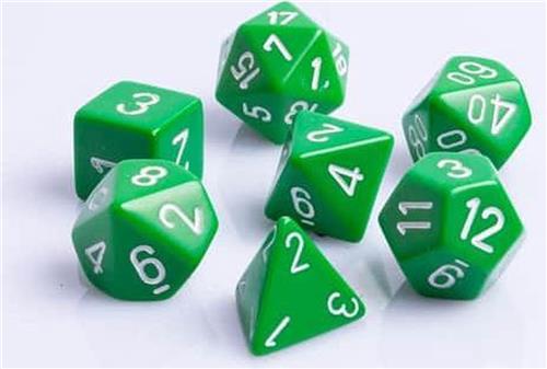 7-delige Polydice / dobbelstenen Set voor Dungeons & Dragons | Groen met Wit