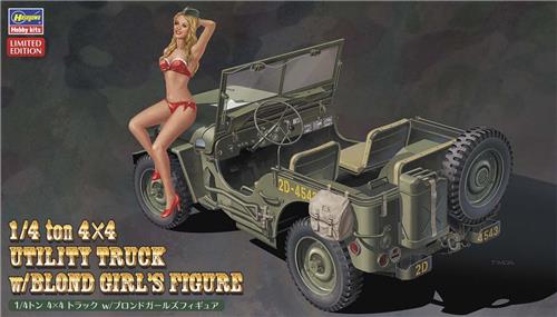 1:24 Hasegawa 52249 1/4 ton 4x4 Utility Truck - w/Blond Girl Figure Plastic Modelbouwpakket