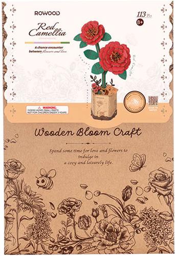 Robotime Red Camellia TW031 - Rode Camelia - Knutselen - DIY - Houten bouwpakket - Volwassenen