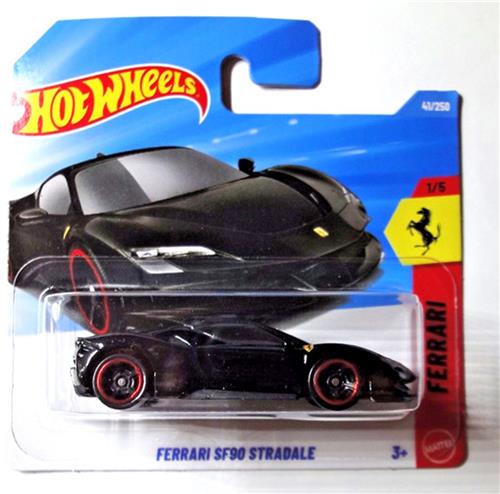HOT WHEELS FERRARI SF90 STRADALE BLACK RED 41/250 HW FERRARI 1/5 SHORT CARD 2026