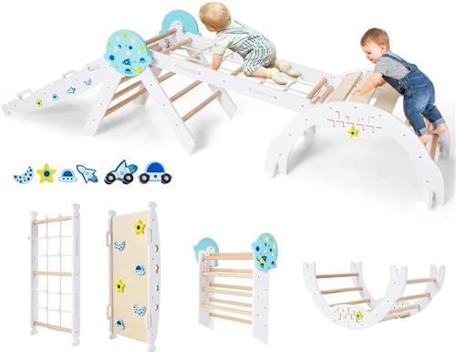 COSTWAY Klimrek Indoor 4-delige set, klimdriehoek met klimboog