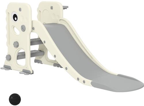 Merax Opvouwbare Kinderglijbaan Met Klimrek En Basketbalring - 3-in-1 Speeltoestel - CrÃ¨mewit - 146 x 52 x 65 cm