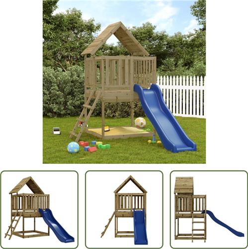 The Living Store Speeltoren - Grenenhout - 170 x 311 x 228 cm - Golvende glijbaan - Blauw