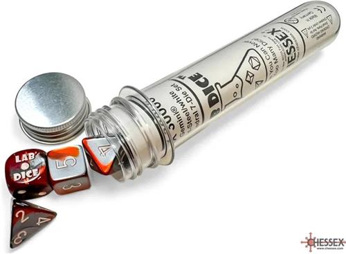 Chessex 8-Die set Lab Dice Gemini Red-Steel/White Polyhedral