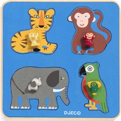 Djeco Houten Puzzel Jungle Familie - 4 Stukken