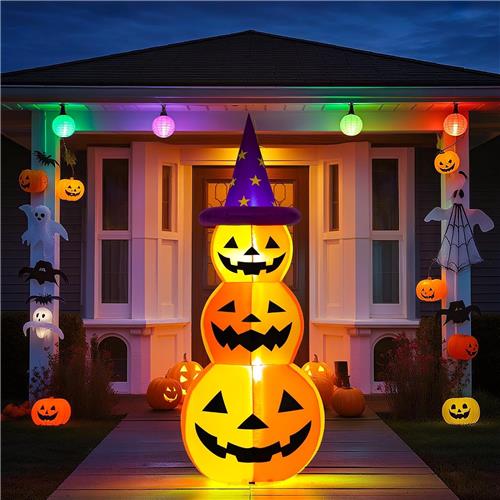 KZQ Halloween Opblaasbare Pompoen - 150 cm - Met LED Verlichting - Halloween Decoratie - Voor Tuin & Gazon - Oranje & Paars
