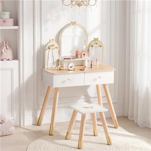 Robotime - ROBUD Houten Kaptafel met Spiegel en Kruk - Educatief Make Up Speelgoed voor Meisjes - Kinderkamer Decoratie Vanaf 3 Jaar