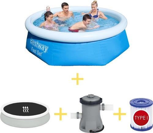 Bestway Zwembad - Fast Set - 244 x 66 cm - Inclusief Solarzeil, Filterpomp & Filter
