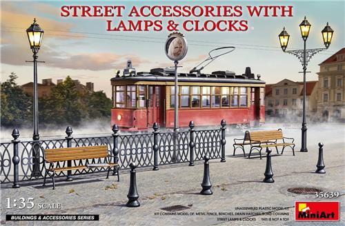1:35 MiniArt 35639 Street Accessoires with Lamps & Clocks Plastic Modelbouwpakket