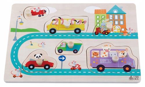 Houten Puzzel met Greepjes - Stadsverkeer, 6 Stuks