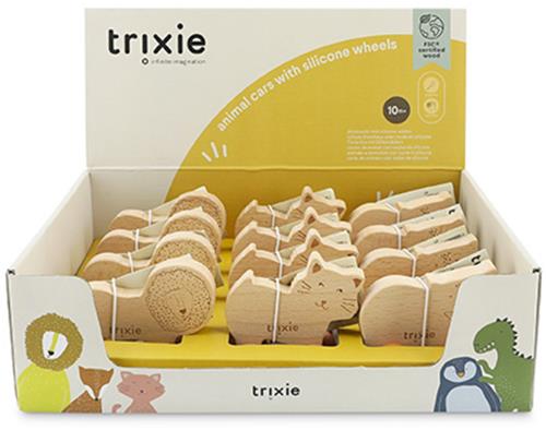 Trixie houten dierenauto speelgoed met silicone wielen - box 12 stuks educatief.