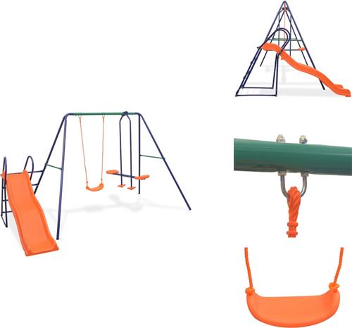 vidaXL Schommelset Met Glijbaan - Schommelsets Met Glijbaan - Glijbaan - Glijbanen - Schommelset met glijbaan en 3 zitjes oranje