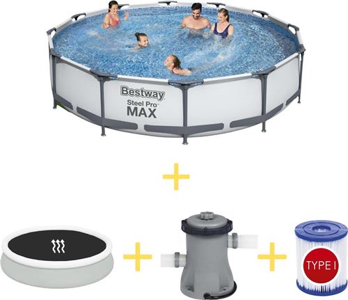 Bestway Zwembad - Steel Pro MAX - 366 x 76 cm - Inclusief Solarzeil, Filterpomp & Filter