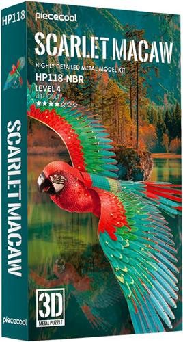 PIECECOOL - Scarlet macaw - Geronimo Games - Hobby - Metalen Model - 3D puzzel - Level 4 - 83 stukjes