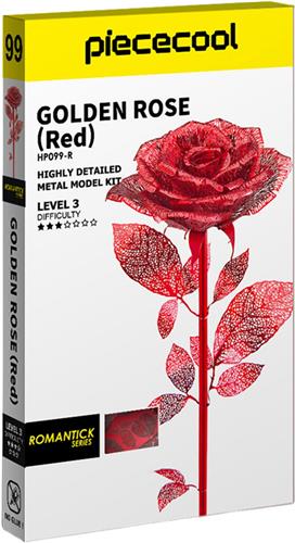 PIECECOOL - Golden Rose Red- Geronimo Games - Hobby - Metalen Model - Level 3 - 3D puzzel - 15 stukjes