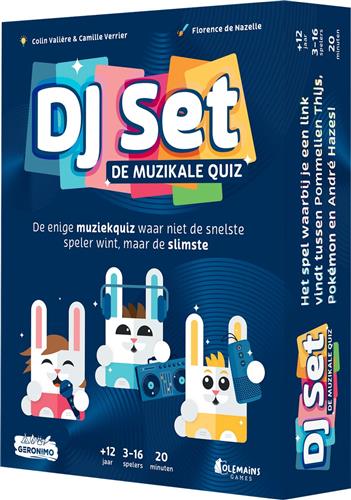 DJ SET - GERONIMO GAMES - De musikale quiz - NL versie - 80 setkaarten - PARTY GAME - vanaf 12 jaar oud - van 3 tot 16 spelers