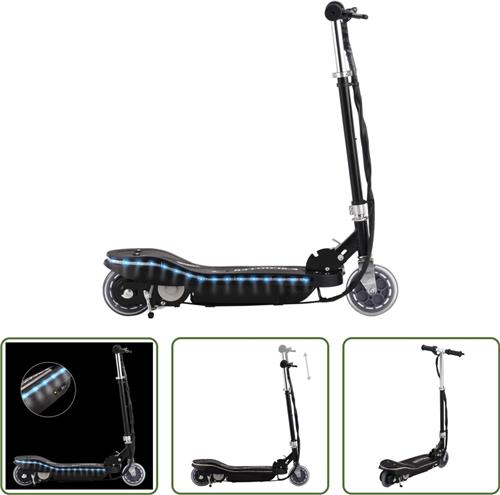 The Living Store Elektrische Step voor Kinderen - 120 W Motor - 12 km/u - LED Strip - Inklapbaar - Zwart - 74x15x95 cm