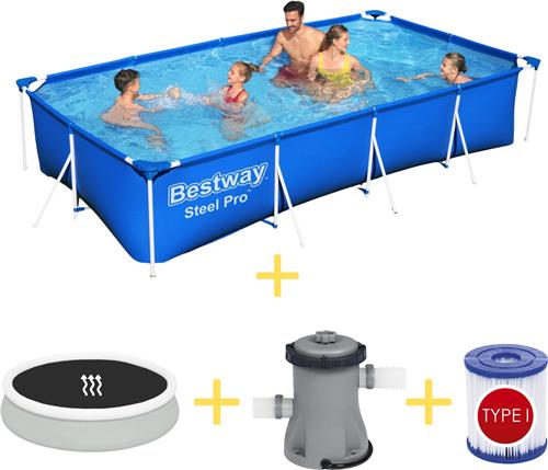Bestway Zwembad - Steel Pro - 400 x 211 x 81 cm - Inclusief Solarzeil, Filterpomp & Filter