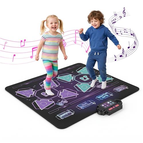 COSTWAY Dansmat voor 2 kinderen, muziekmat met ledverlichting en 4 modi