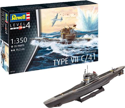 1:350 Revell 05154 German Submarine Type VII C/41 Plastic Modelbouwpakket